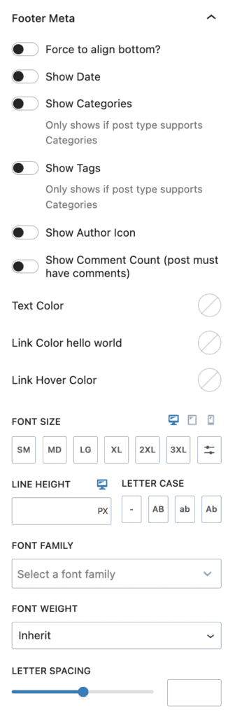 Post Grid/Carousel - Footer Meta settings